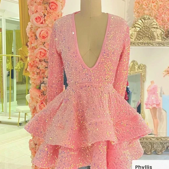 Dresses | Homecoming Dress Size Pink W Sequins | Poshmark